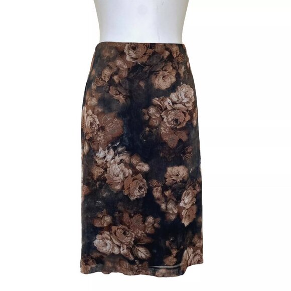 Autumn Rose Knee Length Skirt Vintage 90s Louben Neutral Brown Made in Canada - Picture 4 of 5